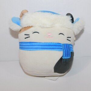 Squishmallows Cam Calico Cat 5" Wearing Blue Scarf and Trapper hat Plush